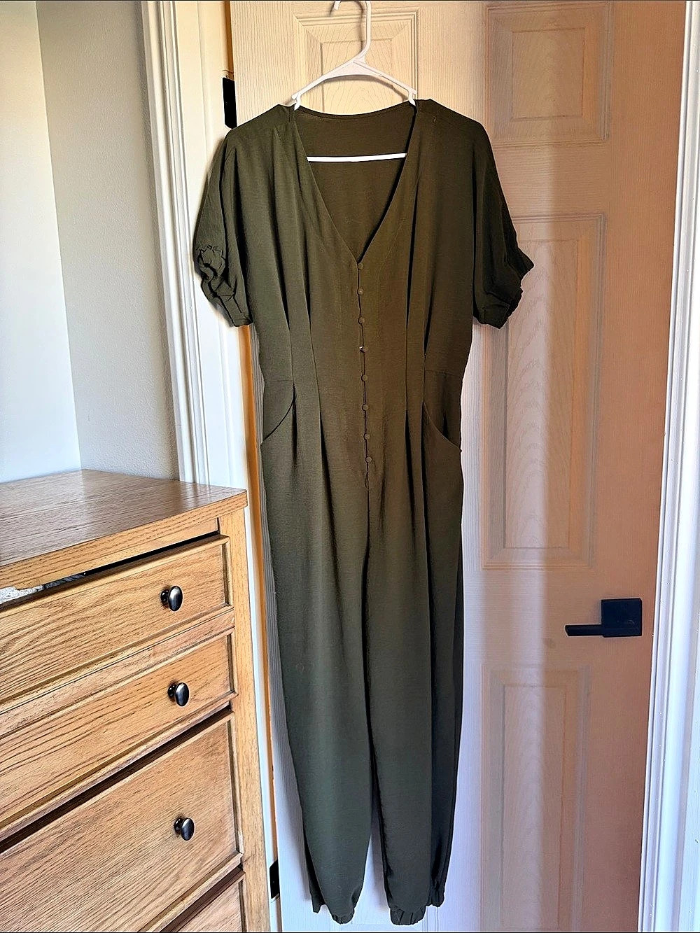 Olive Button Front Jumpsuit